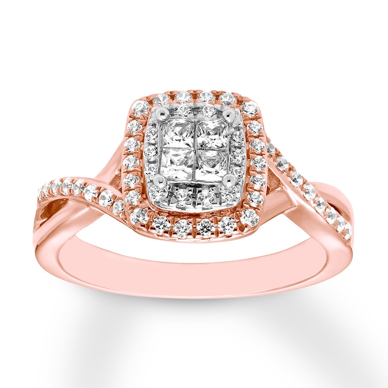 Main Image 1 of Previously Owned Diamond Engagement Ring 1/2 ct tw Princess & Round-cut 14K Rose Gold - Size 4.75