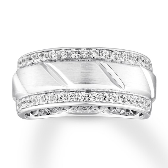 Previously Owned Men's Diamond Wedding Band 1/2 ct tw Round-cut 10K White Gold Size 13.25