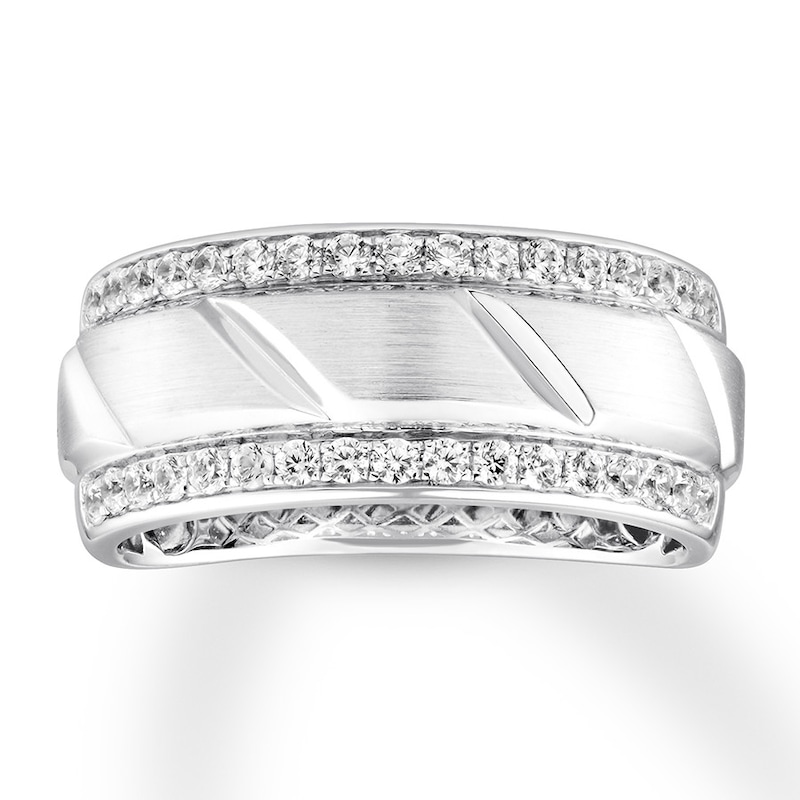 Main Image 1 of Previously Owned Men's Diamond Wedding Band 1/2 ct tw Round-cut 10K White Gold - Size 13.25
