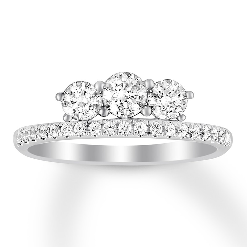 Main Image 1 of Previously Owned Three-Stone Diamond Ring 1 ct tw Round-cut 14K White Gold - Size 9.25