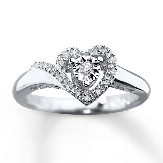 Previously Owned Heart Promise Ring 1/10 ct tw Round-cut Diamonds Sterling Silver Size 6.5