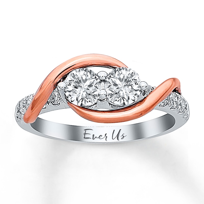 Main Image 1 of Previously Owned Ever Us Two-Stone Anniversary Ring 1 ct tw Round-cut Diamonds 14K Two-Tone Gold - Size 10.5