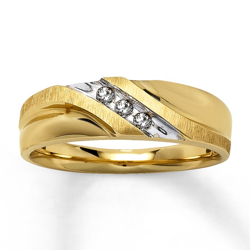 Main Image 1 of Previously Owned Men's Wedding Band 1/10 ct tw Round-cut Diamonds 10K Yellow Gold - Size 7.5