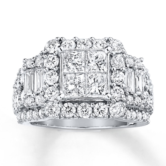 Previously Owned Engagement Ring 3-1/2 ct tw Princess, Baguette & Round-cut Diamonds 14K White Gold Size 10.5