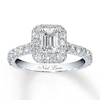 Previously Owned Neil Lane Bridal 1-3/8 ct tw Emerald & Round-cut Diamond Ring 14K White Gold