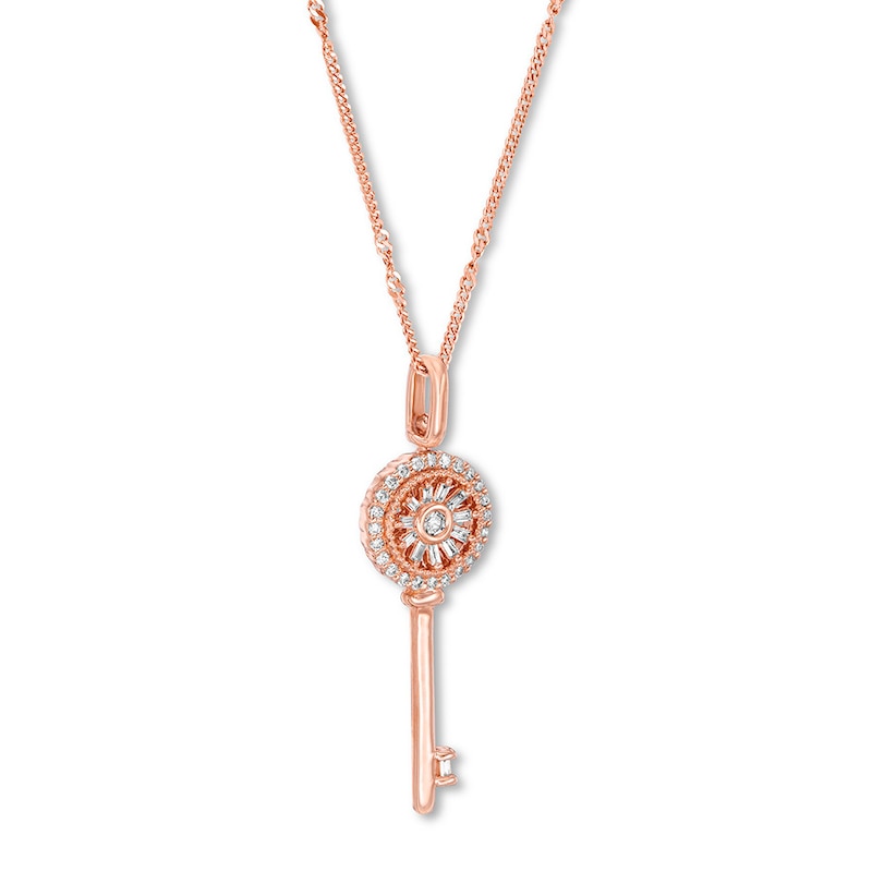 Previously Owned Emmy London Diamond Key Necklace 1/6 ct tw 10K Rose Gold 20"