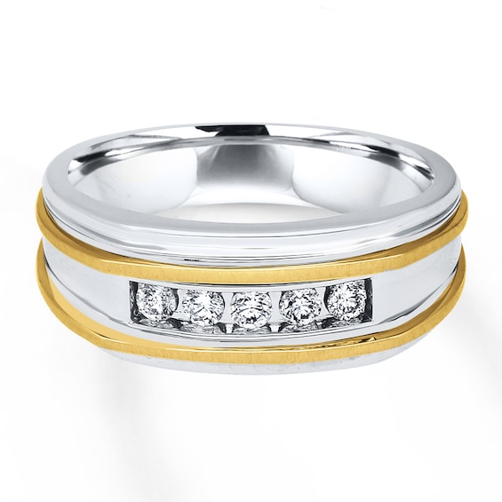 Previously Owned Men's Diamond Wedding Band 1/4 ct tw Round-cut 10K Two-Tone Gold Size 8.5
