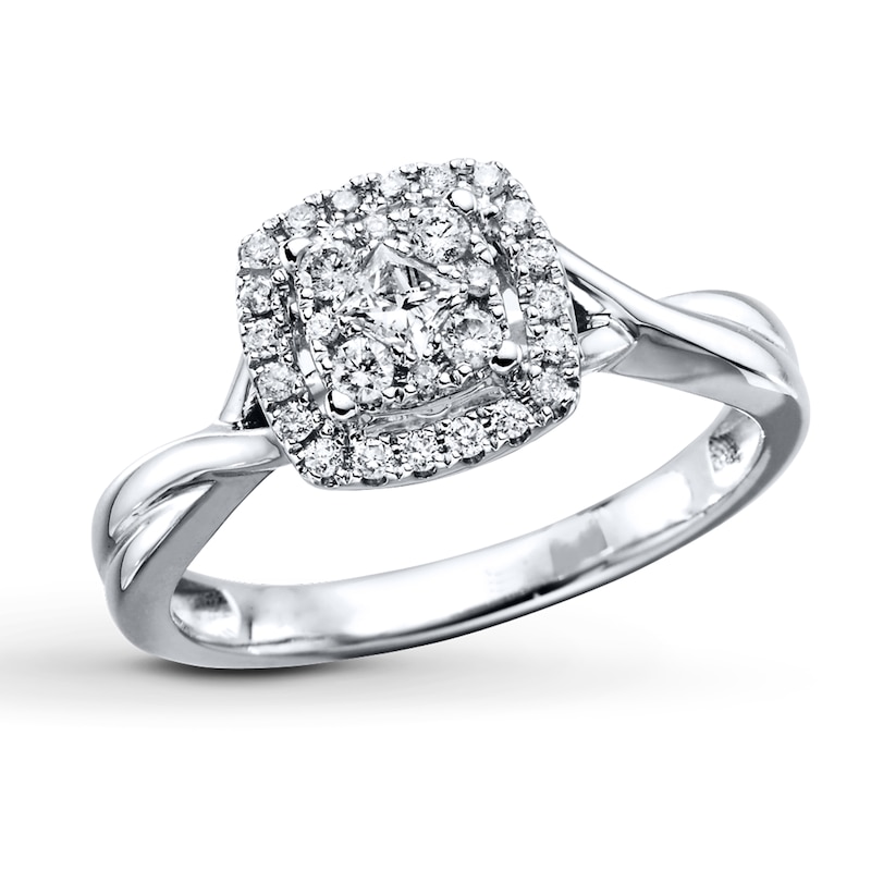 Main Image 1 of Previously Owned Diamond Engagement Ring 1/3 ct tw Princess & Round-cut 10K White Gold - Size 9.5