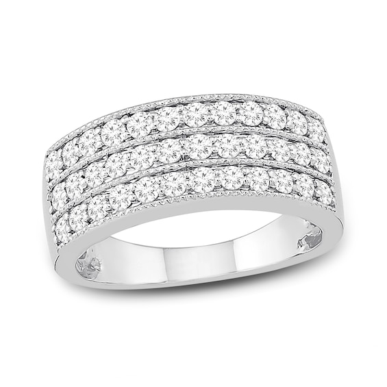 Previously Owned Triple Row Diamond Ring 1 ct tw Round-cut 10K White Gold Size 9