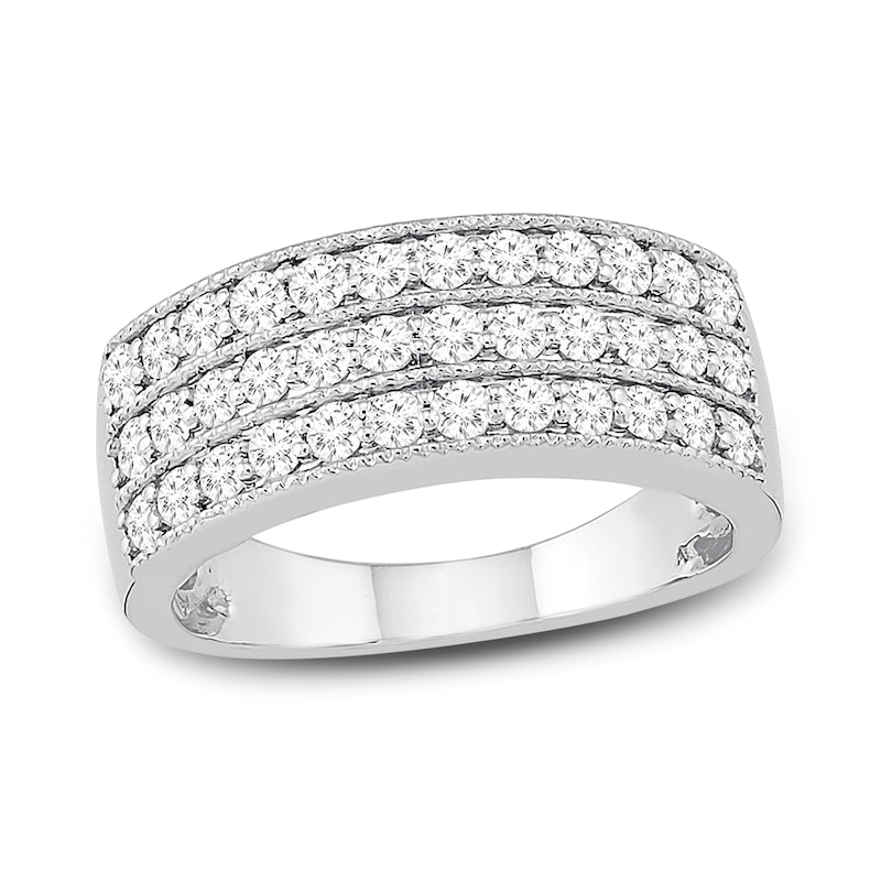 Main Image 1 of Previously Owned Triple Row Diamond Ring 1 ct tw Round-cut 10K White Gold Size 9