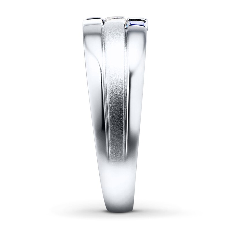 Main Image 3 of Previously Owned Men's Sapphire Ring 1/10 ct tw Square-cut Diamond 10K White Gold - Size 5.5