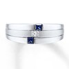 Thumbnail Image 4 of Previously Owned Men's Sapphire Ring 1/10 ct tw Square-cut Diamond 10K White Gold - Size 5.5