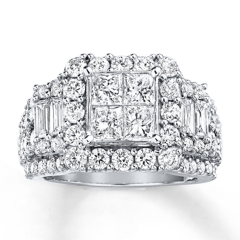 Main Image 1 of Previously Owned Engagement Ring 3-1/2 ct tw Princess, Baguette & Round-cut Diamonds 14K White Gold Size 11.25