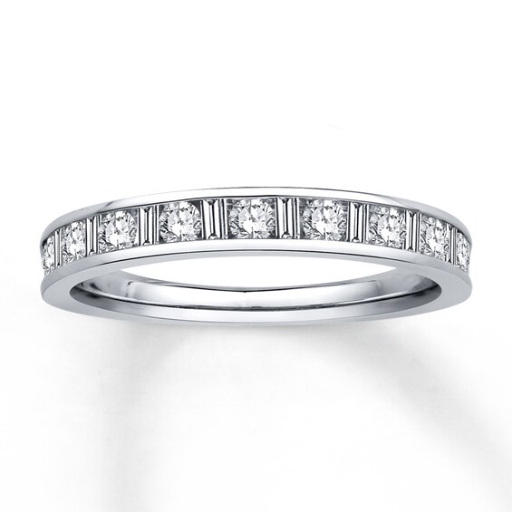 Previously Owned Diamond Anniversary Ring 1/2 ct tw Baguette & Round-cut 14K White Gold Size 9.5