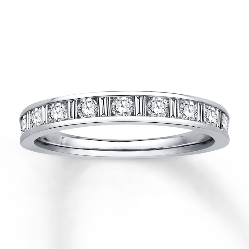 Main Image 1 of Previously Owned Diamond Anniversary Ring 1/2 ct tw Baguette & Round-cut 14K White Gold - Size 9.5