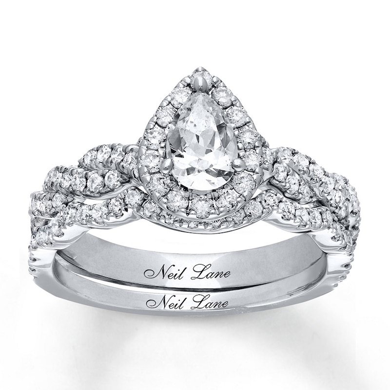 Main Image 1 of Previously Owned Neil Lane Bridal Set 1-1/5 ct tw Pear & Round-cut Diamonds 14K White Gold Size 4