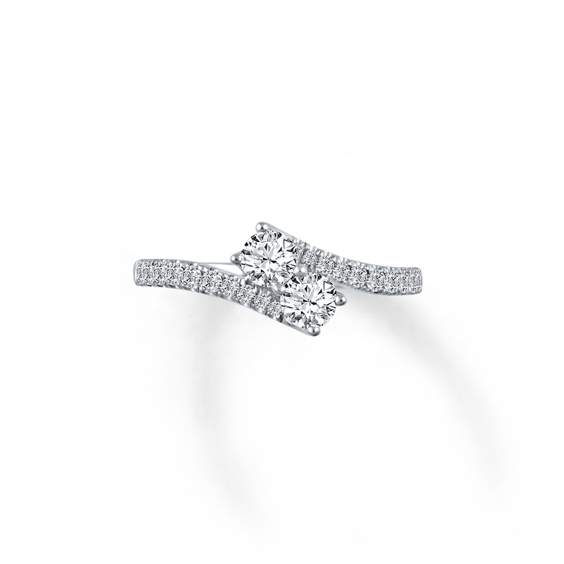 Main Image 1 of Previously Owned Ever Us Two-Stone Anniversary Ring 3/4 ct tw Round-cut Diamonds 14K White Gold - Size 9.75