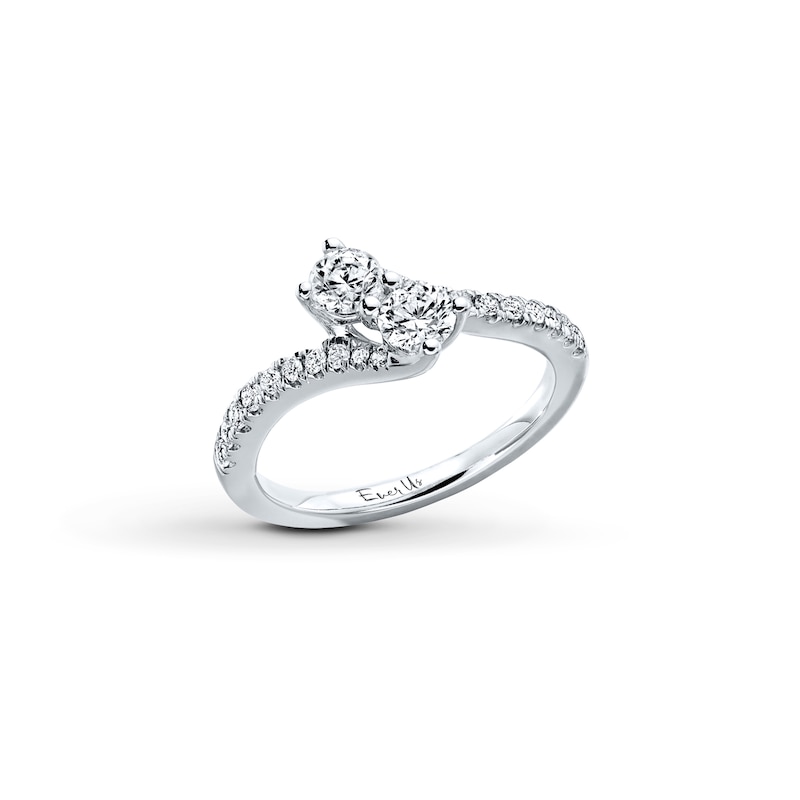 Main Image 3 of Previously Owned Ever Us Two-Stone Anniversary Ring 3/4 ct tw Round-cut Diamonds 14K White Gold - Size 9.75