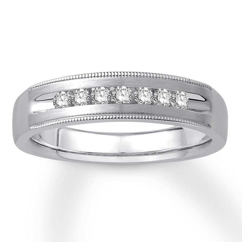 Main Image 1 of Previously Owned Men's Diamond Wedding Band 1/4 ct tw Round-cut 10K White Gold