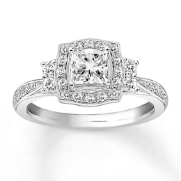Previously Owned Diamond Engagement Ring 7/8 ct tw Princess & Round-cut 14K White Gold