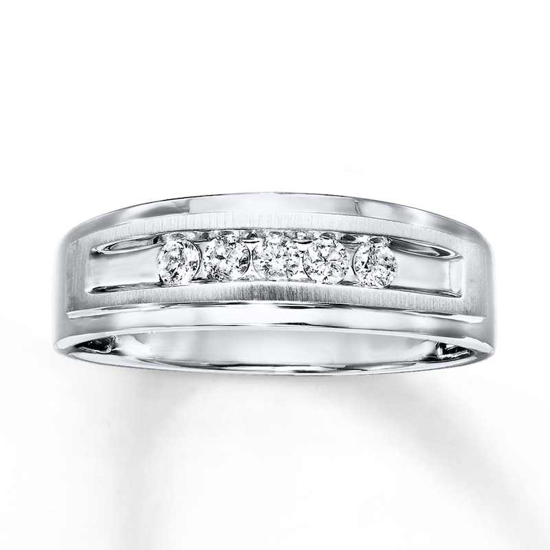 Main Image 1 of Previously Owned Men's Diamond Wedding Band 1/4 ct tw Round-cut 10K White Gold