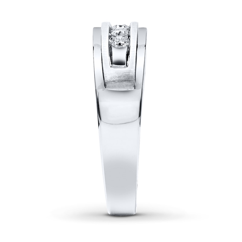 Main Image 3 of Previously Owned Men's Diamond Wedding Band 1/4 ct tw Round-cut 10K White Gold