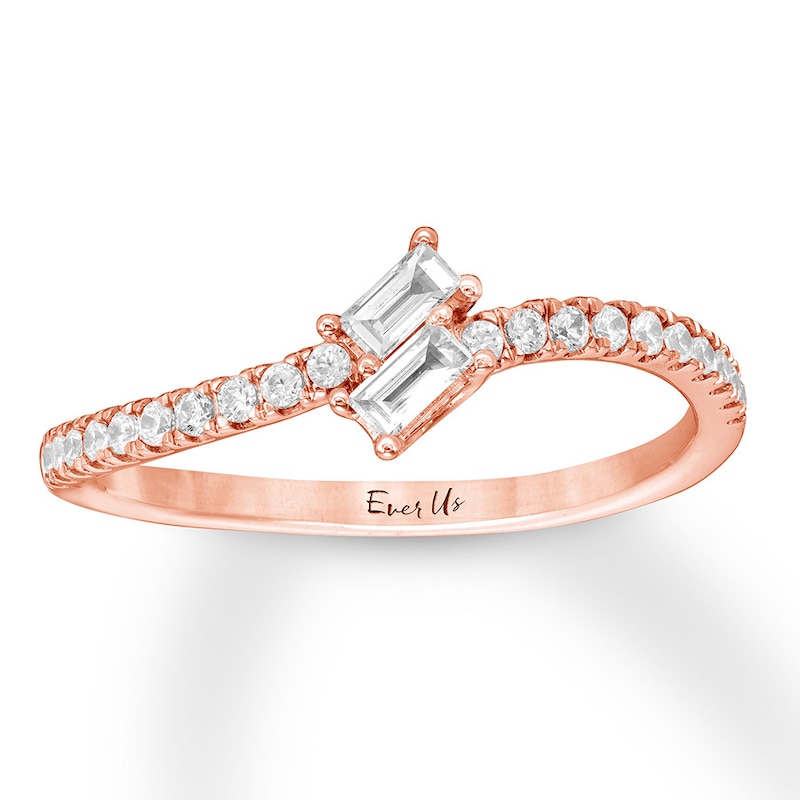 Main Image 1 of Previously Owned Ever Us Diamond Ring 1/4 ct tw Baguette & Round 10K Rose Gold