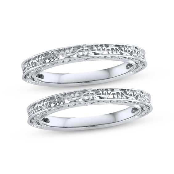 Previously Owned Scroll-Work Double Wedding Band 14K White Gold
