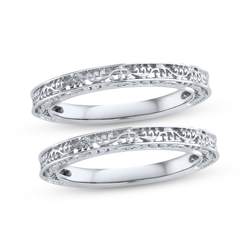 Previously Owned Scroll-Work Double Wedding Band 14K White Gold