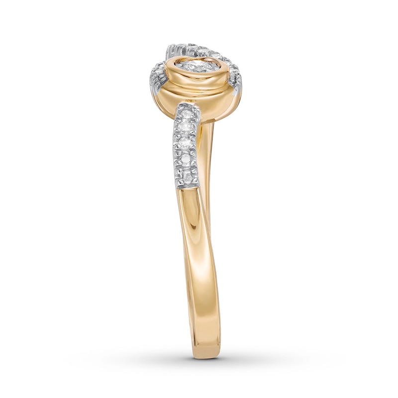 Main Image 3 of Previously Owned Interwoven Diamond Ring 1/10 ct tw Round-cut 10K Yellow Gold
