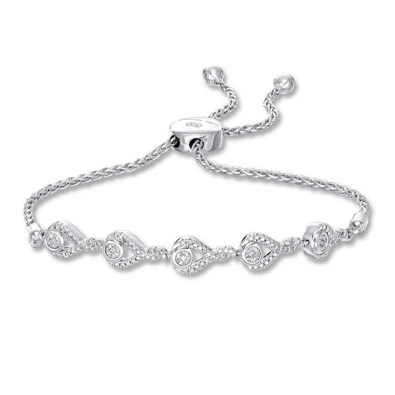 Main Image 1 of Previously Owned Interwoven Diamond Bolo Bracelet 1/20 ct tw Sterling Silver 9.5&quot;