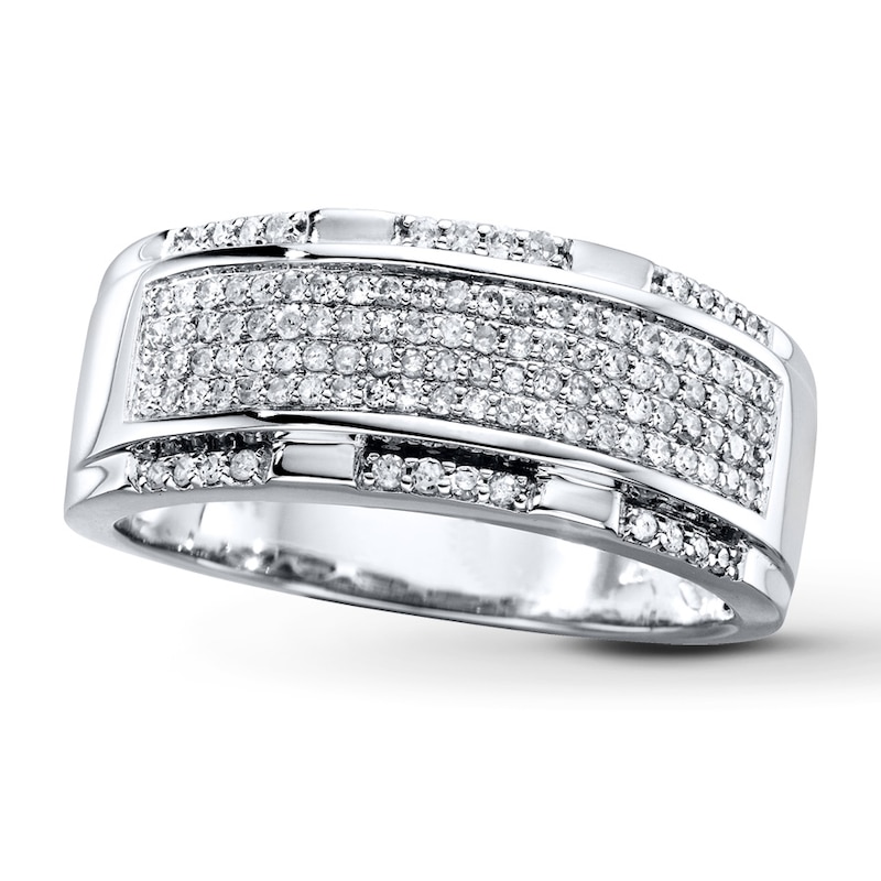 Main Image 1 of Previously Owned Men's Band 1/2 ct tw Round-cut Diamonds 10K White Gold - Size 6
