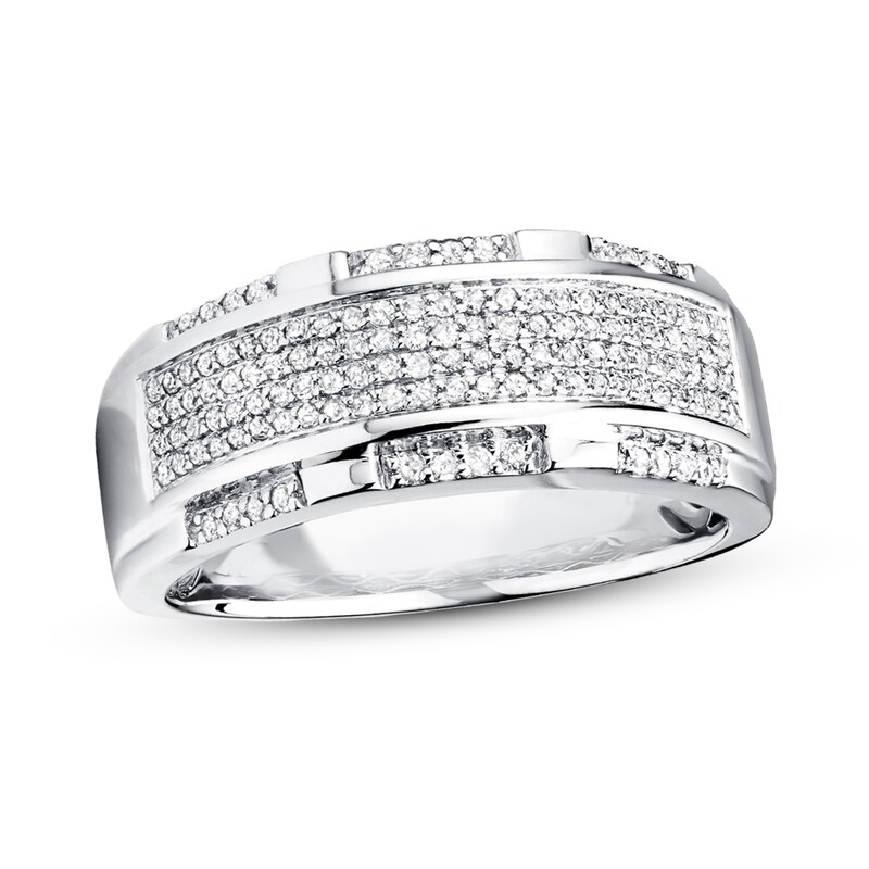 Main Image 1 of Previously Owned Men's Band 1/2 ct tw Round-cut Diamonds 10K White Gold - Size 4.5
