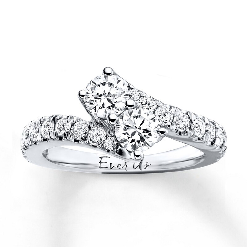 Main Image 1 of Previously Owned Ever Us Two-Stone Anniversary Ring 1-1/2 ct tw Round-cut Diamonds 14K White Gold - Size 5.5