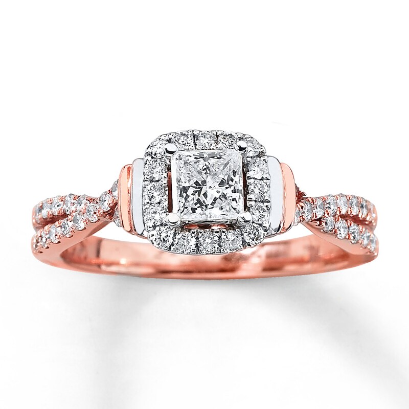 Main Image 1 of Previously Owned Diamond Engagement Ring 3/4 ct tw Princess & Round-cut 14K Two-Tone Gold - Size 4.75