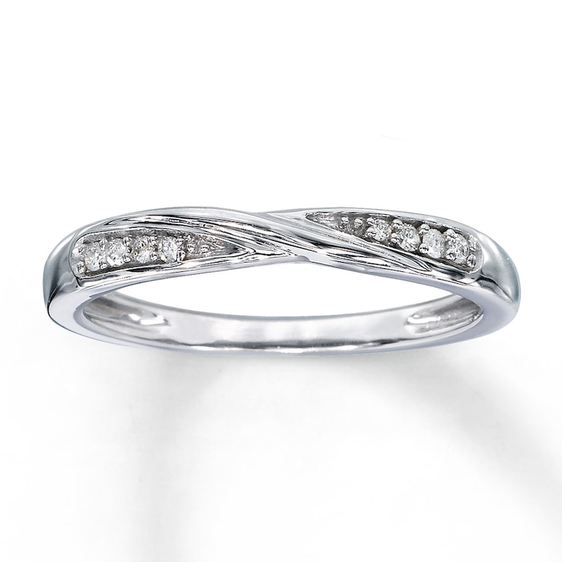 Main Image 1 of Previously Owned Wedding Band 1/20 ct tw Round-cut Diamonds 10K White Gold - Size 8