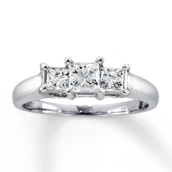 Previously Owned 3-Stone Diamond Engagement Ring 1 ct tw Princess-cut 14K White Gold Size 8.75