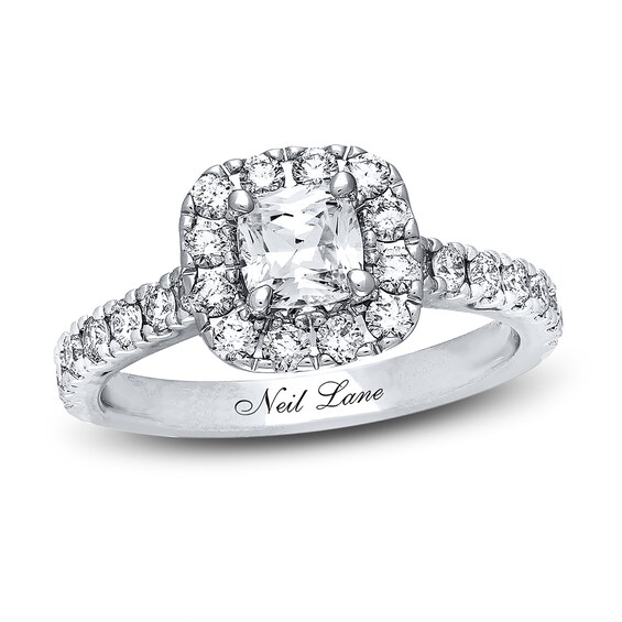 Previously Owned Neil Lane Diamond Engagement Ring 1-3/8 ct tw Cushion & Round-cut 14K White Gold Size 5.25