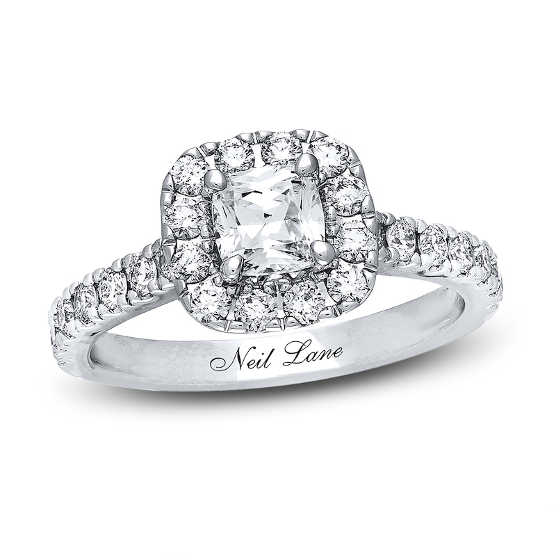 Previously Owned Neil Lane Diamond Engagement Ring 1-3/8 ct tw Cushion & Round-cut 14K White Gold