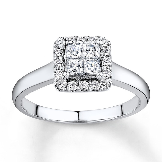 Previously Owned Diamond Engagement Ring 1/ ct tw Princess & Round-cut 10K White Gold Size