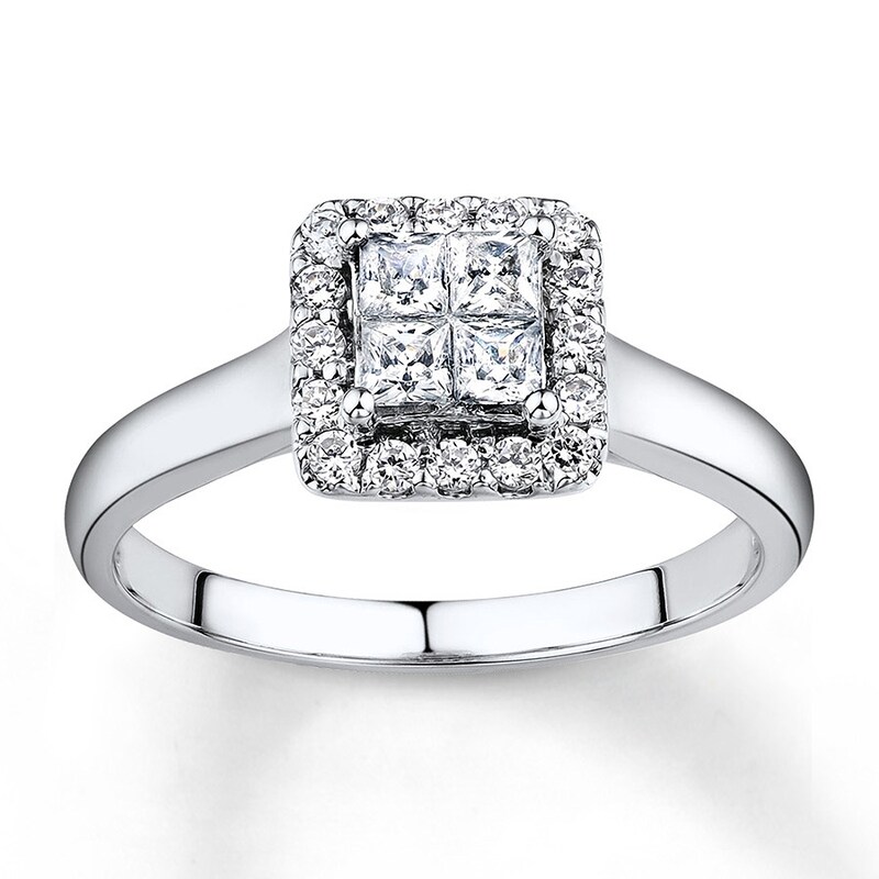 Main Image 1 of Previously Owned Diamond Engagement Ring 1/4 ct tw Princess & Round-cut 10K White Gold Size 4.5