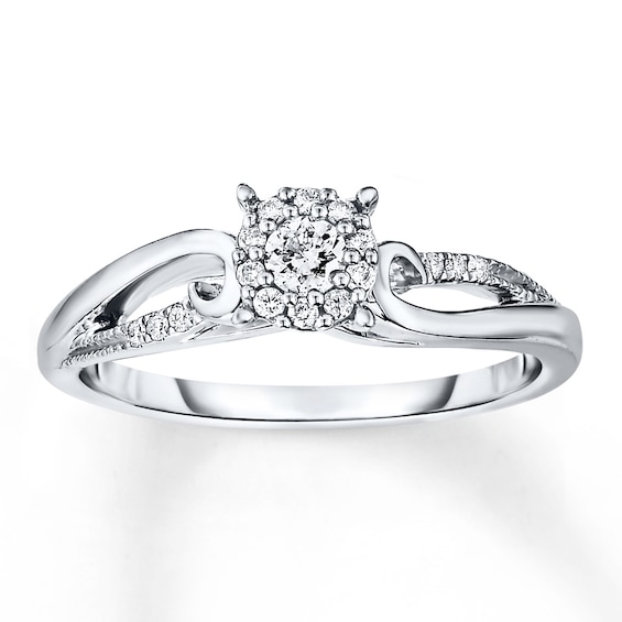 Previously Owned Diamond Engagement Ring 1/6 ct tw Round-cut 10K White Gold Size 8.5
