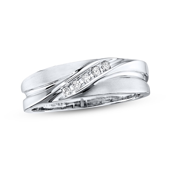 Previously Owned Men's Diamond Wedding Band 1/15 ct tw Round-cut 10K White Gold Size 7.75