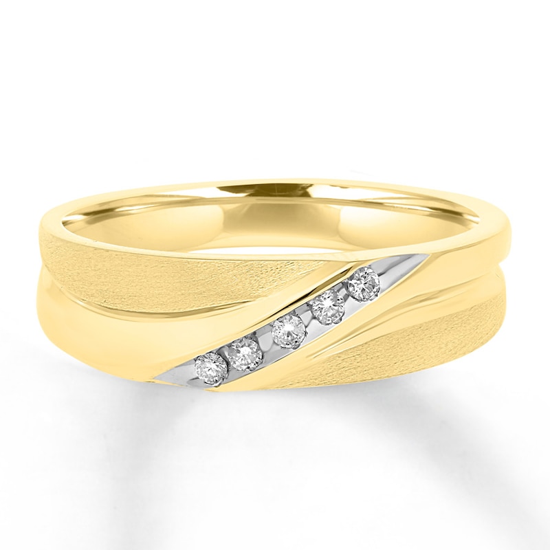 Main Image 1 of Previously Owned Men's Diamond Wedding Band 1/15 ct tw Round-cut 10K Yellow Gold - Size 14