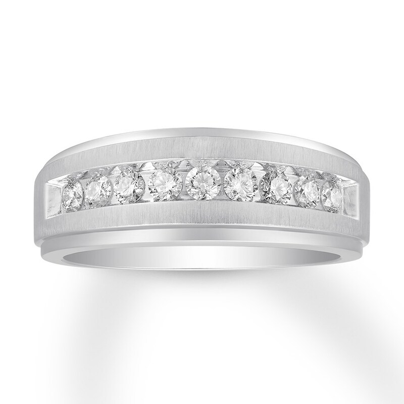 Main Image 1 of Previously Owned Men's Diamond Wedding Band 1/2 ct tw Round-cut 10K White Gold - Size 9.75