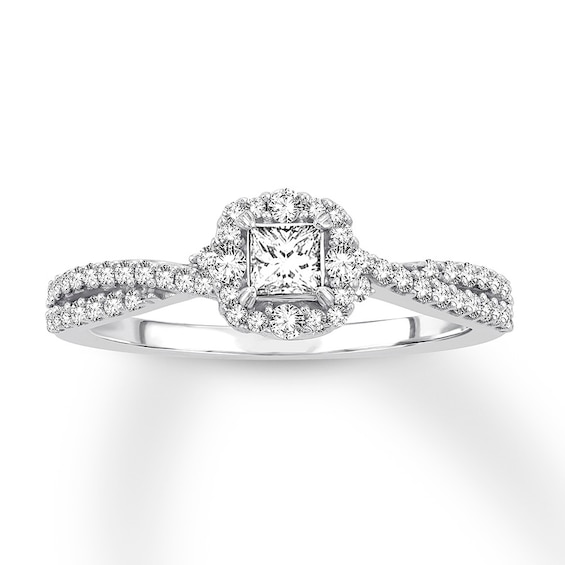 Previously Owned Diamond Engagement Ring 1/2 ct tw Princess & Round 14K White Gold