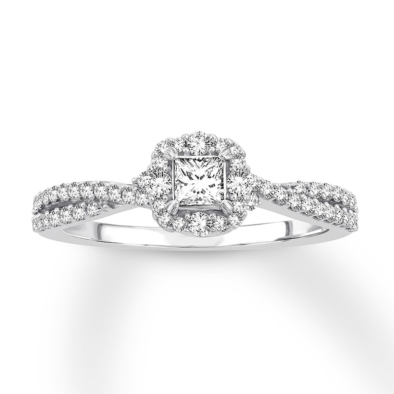 Main Image 1 of Previously Owned Diamond Engagement Ring 1/2 ct tw Princess & Round 14K White Gold Size 9.25