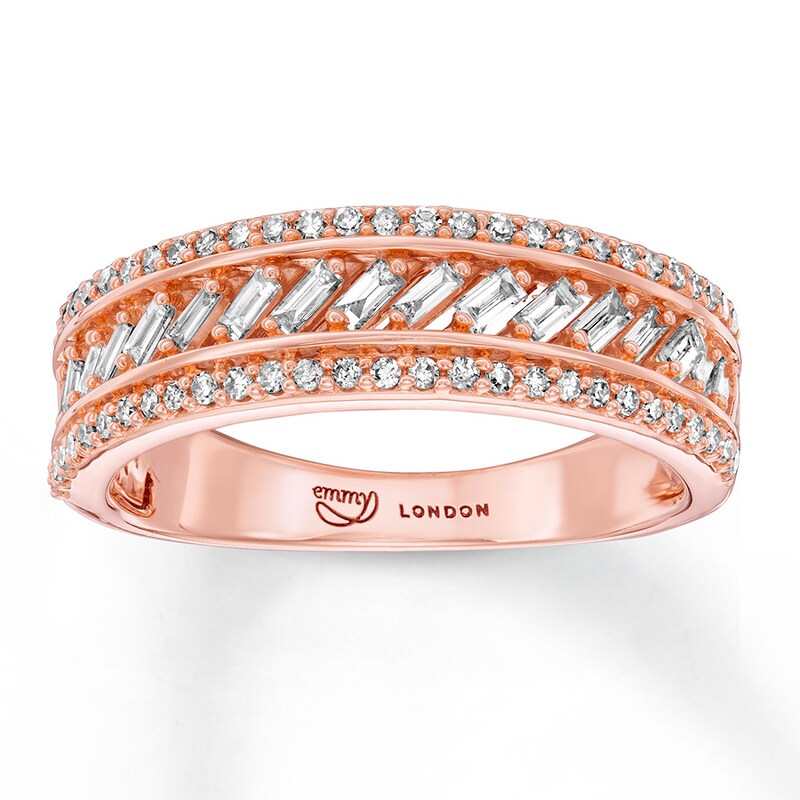 Main Image 1 of Previously Owned Emmy London Diamond Ring 1/2 ct tw Baguette & Round 10K Rose Gold