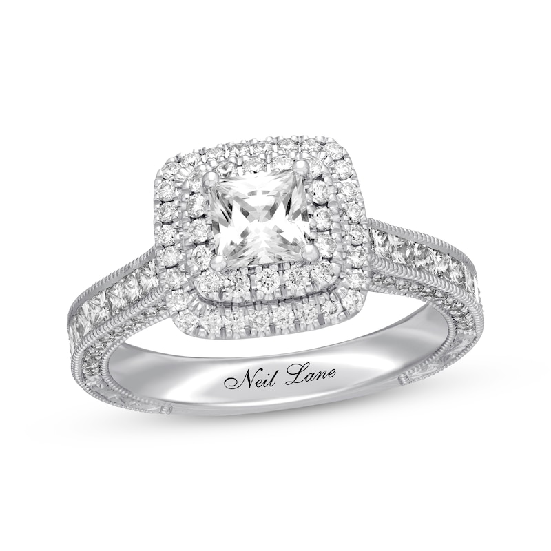 Previously Owned Neil Lane Engagement Ring 1-1/2 ct tw Princess & Round-cut Diamonds 14K White Gold