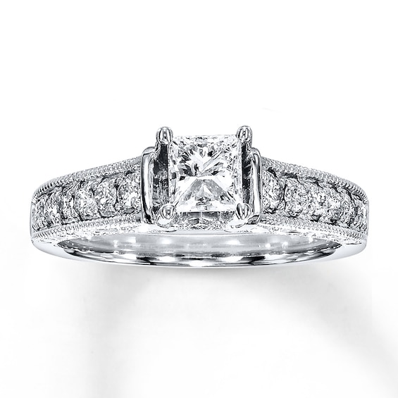 Previously Owned Diamond Engagement Ring 3/4 ct tw Princess & Round-cut 14K White Gold